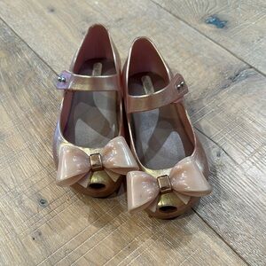 Mini Melissa Gold and Pink Dress Shoes with Bow